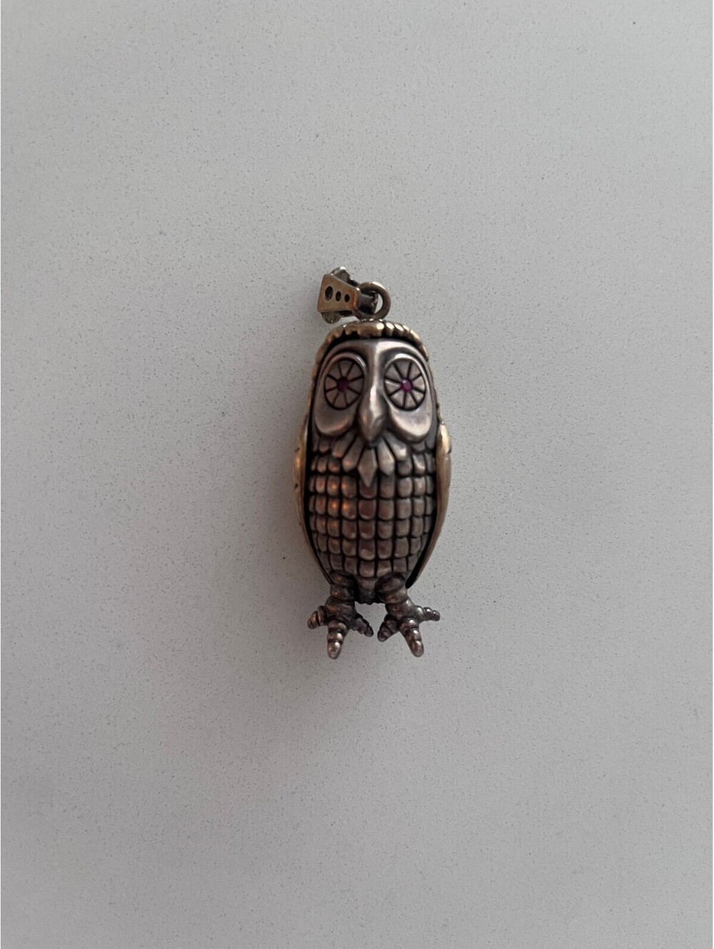 Hans Cholo Vintage Owl Shaped Silver Pendant Charm